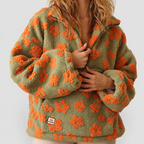 Women's Oversized Floral Teddy Fleece Jacket with Half Zip — view 6