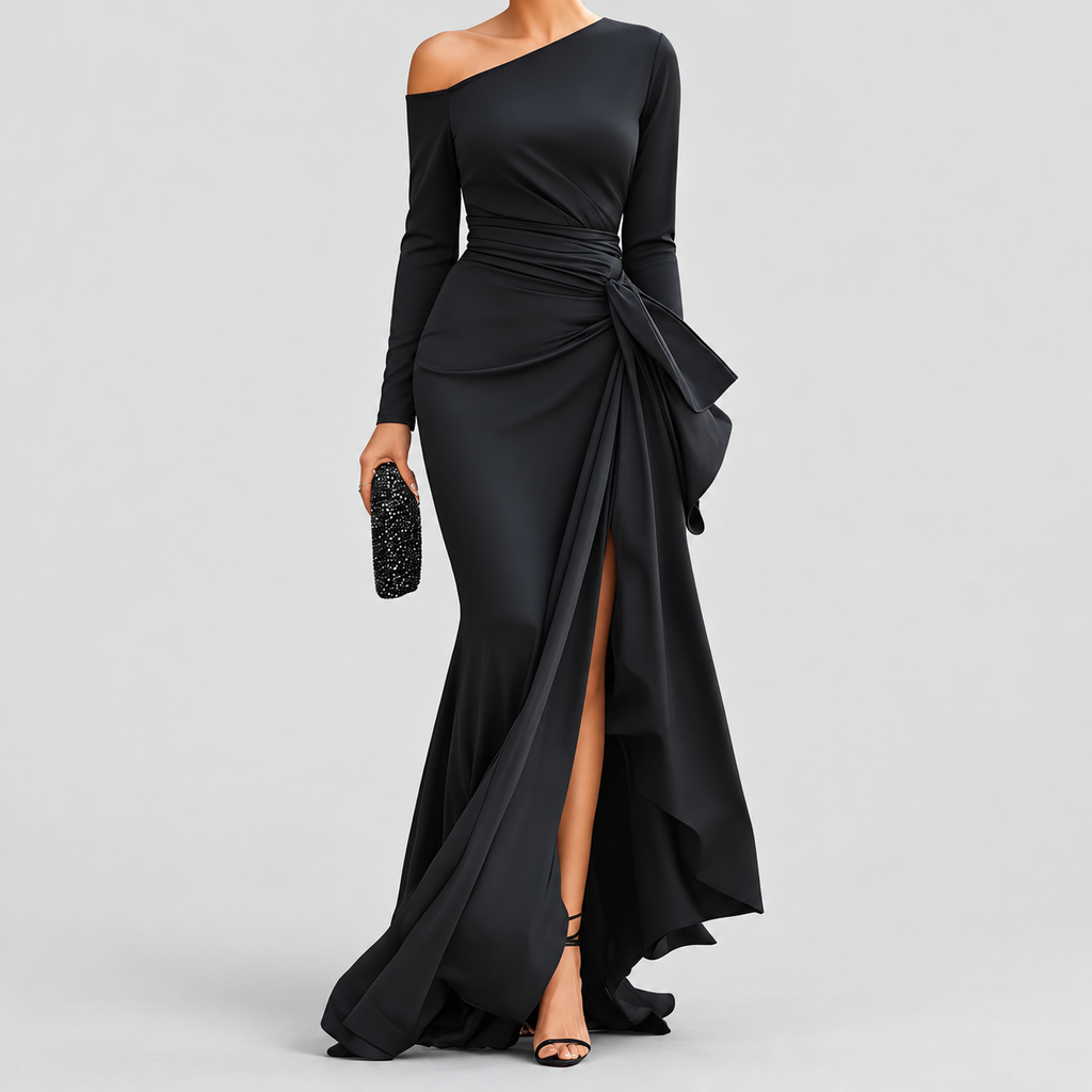 Women's One-Shoulder Maxi Gown with Side Slit — view 1