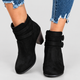 Fiorella | Women's Faux Suede Heeled Ankle Boots with Double Buckle Strap