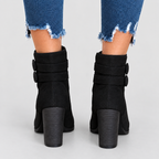 Women's Faux Suede Heeled Ankle Boots with Double Buckle Strap — view 4