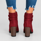 Women's Faux Suede Heeled Ankle Boots with Double Buckle Strap — view 6