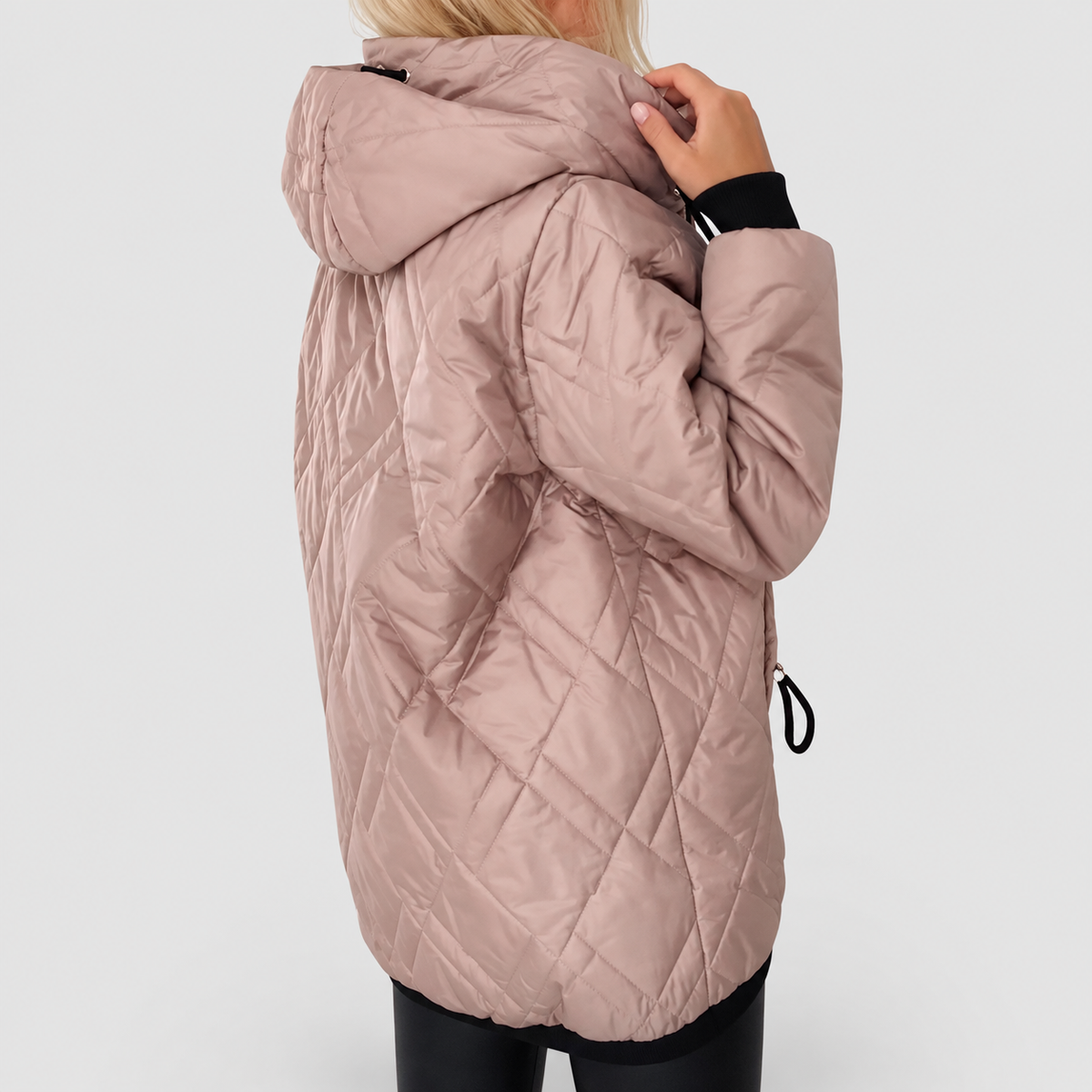 Women's Diamond-Quilted Hooded Jacket with High Zip Collar — view 2