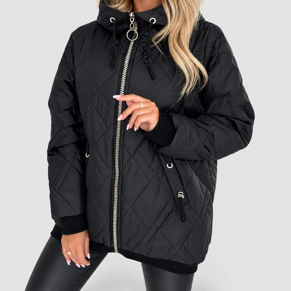 Women's Diamond-Quilted Hooded Jacket with High Zip Collar — view 3