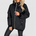 Women's Diamond-Quilted Hooded Jacket with High Zip Collar in Black — view 4
