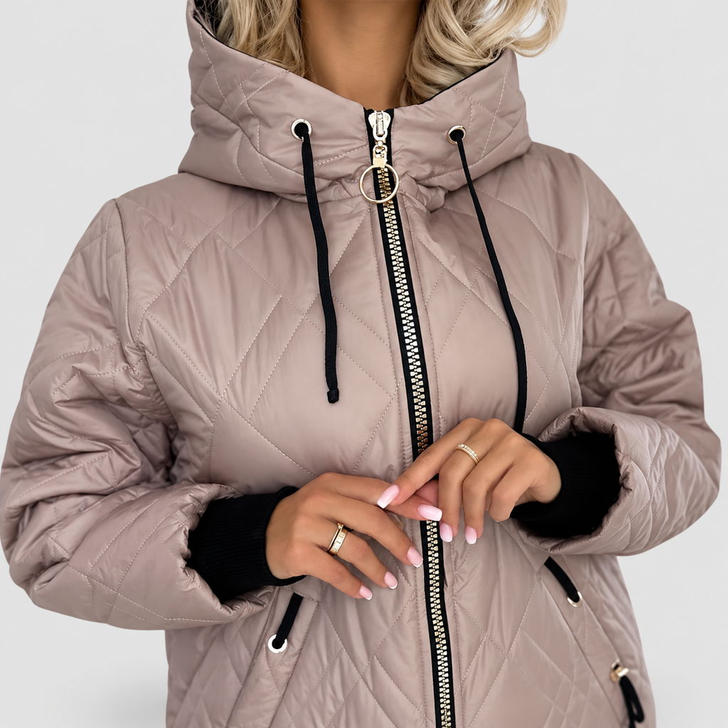 Women's Diamond-Quilted Hooded Jacket with High Zip Collar — view 5
