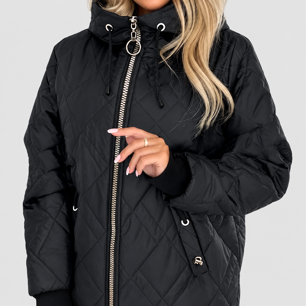Women's Diamond-Quilted Hooded Jacket with High Zip Collar — view 7