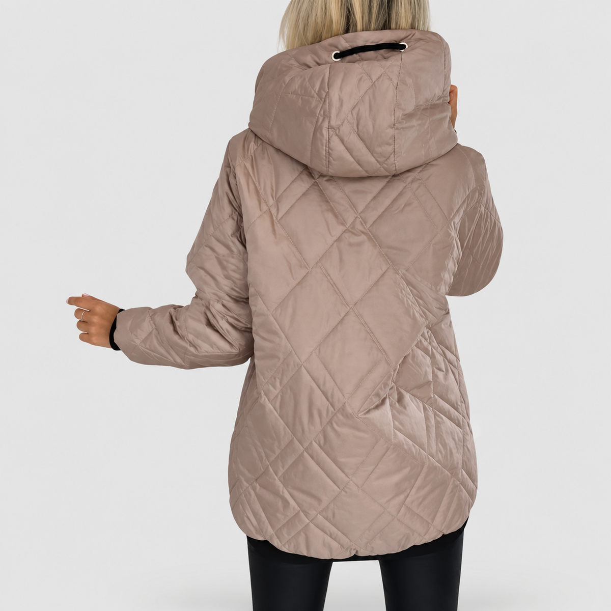 Women's Diamond-Quilted Hooded Jacket with High Zip Collar — view 8