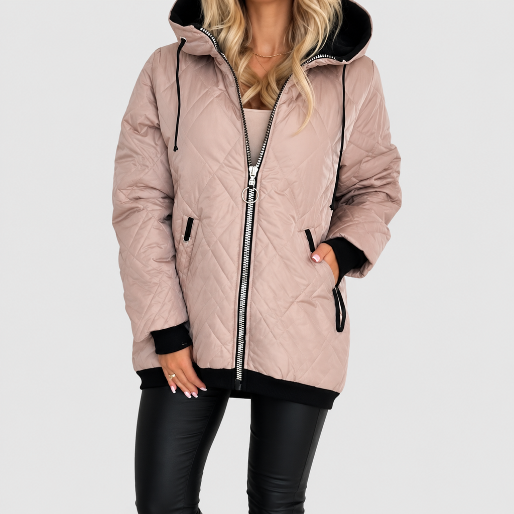 Women's Diamond-Quilted Hooded Jacket with High Zip Collar — view 9