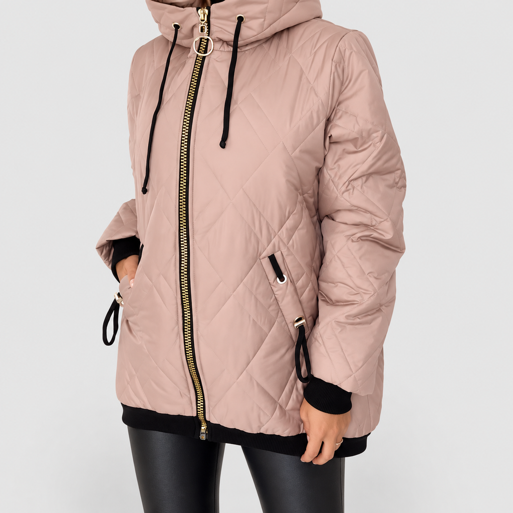 Women's Diamond-Quilted Hooded Jacket with High Zip Collar — view 10