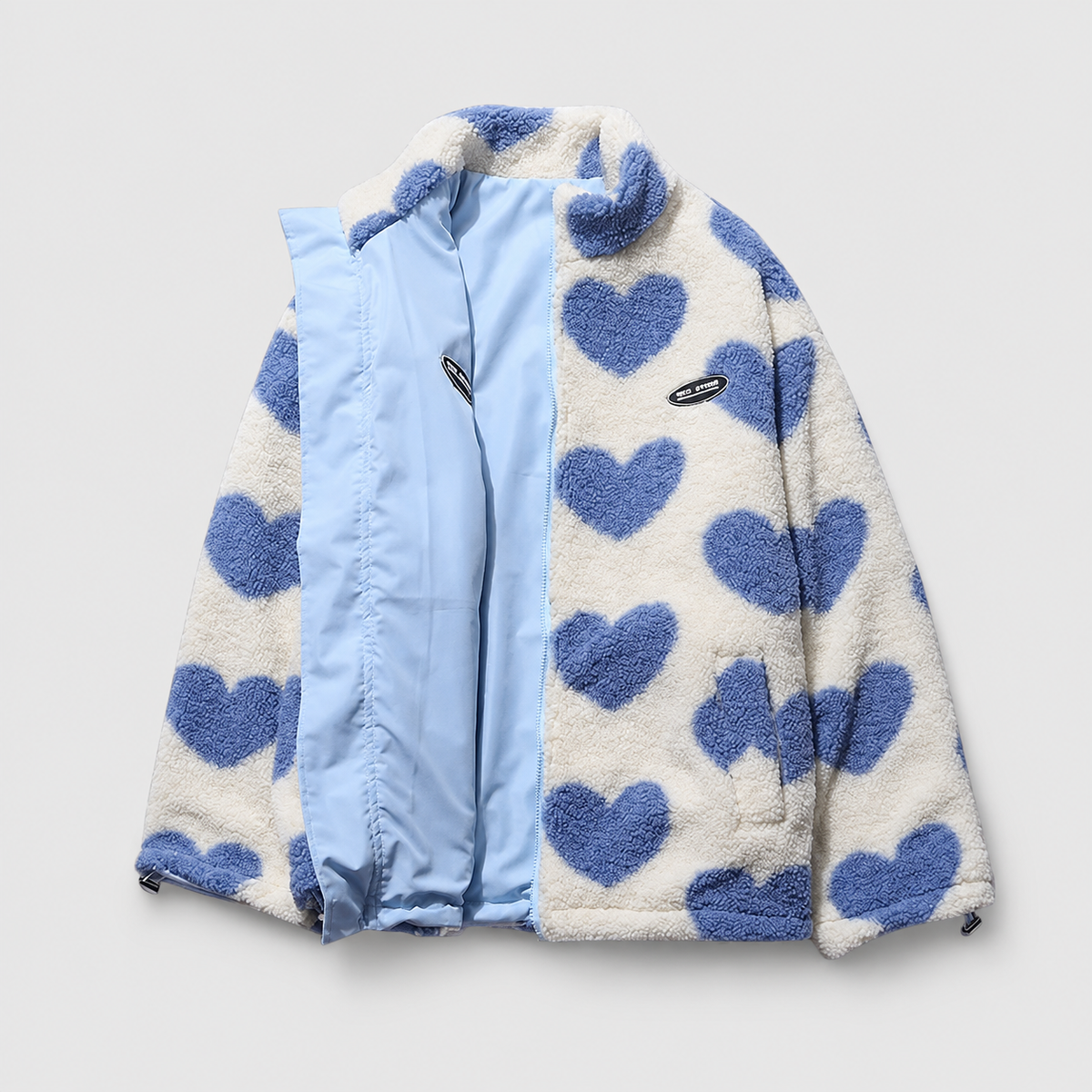 Women's Reversible Borg Zip-Up Fleece Jacket in Blue White — view 12