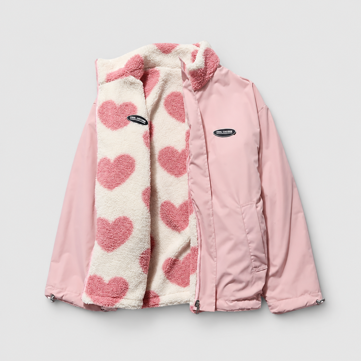 Women's Reversible Borg Zip-Up Fleece Jacket in Pink White — view 16