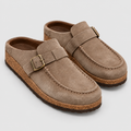 Women's Suede-Look Clogs with Buckle Strap in Taupe — view 1