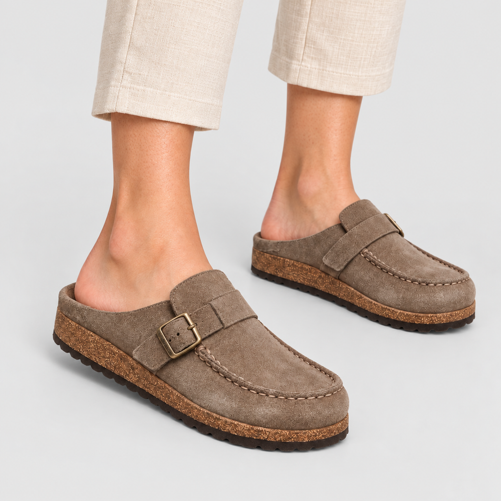Women's Suede-Look Clogs with Buckle Strap — view 2