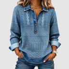 Women's Cable Knit Jumper with Denim Collar in Blue — view 1