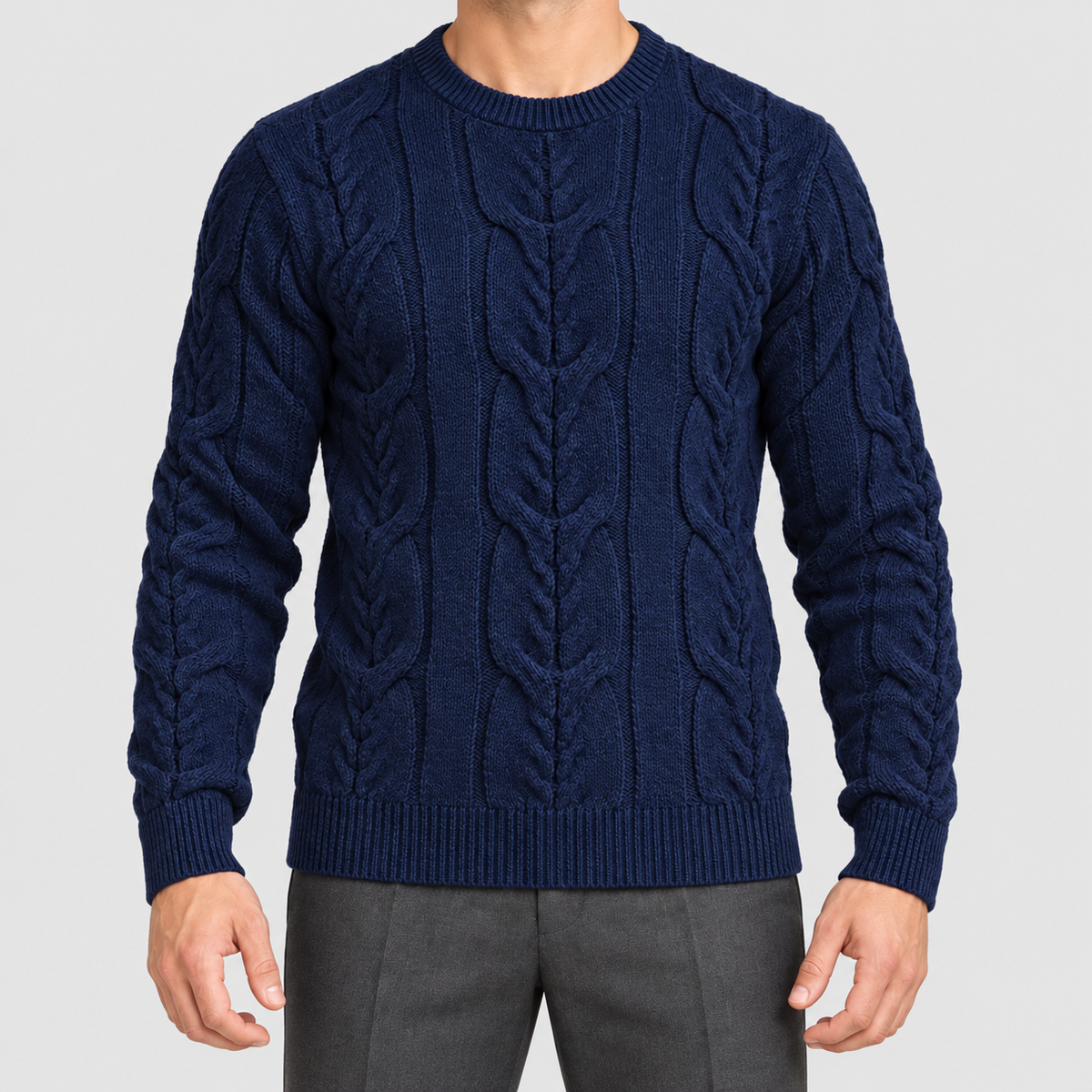 Men's Cable-Knit Crew-Neck Jumper in Navy — view 1