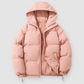 Women's Hooded Quilted Puffer Jacket with Zip Pockets in Pink — view 1