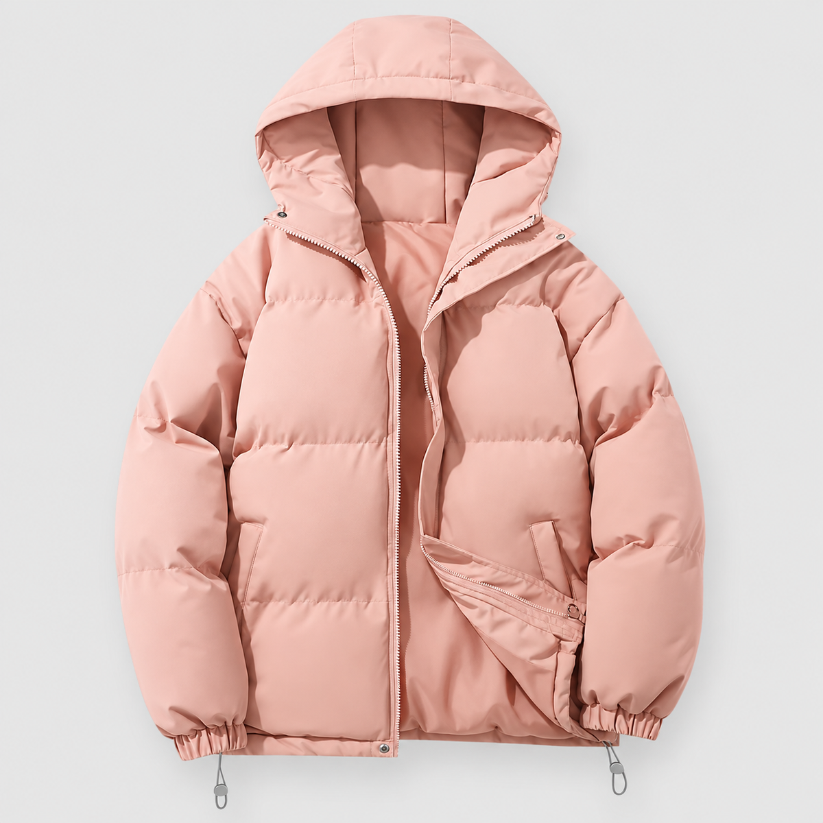 Women's Hooded Quilted Puffer Jacket with Zip Pockets in Pink — view 1