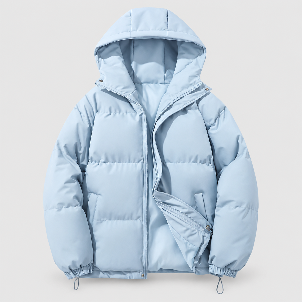 Women's Hooded Quilted Puffer Jacket with Zip Pockets in Sky Blue — view 7