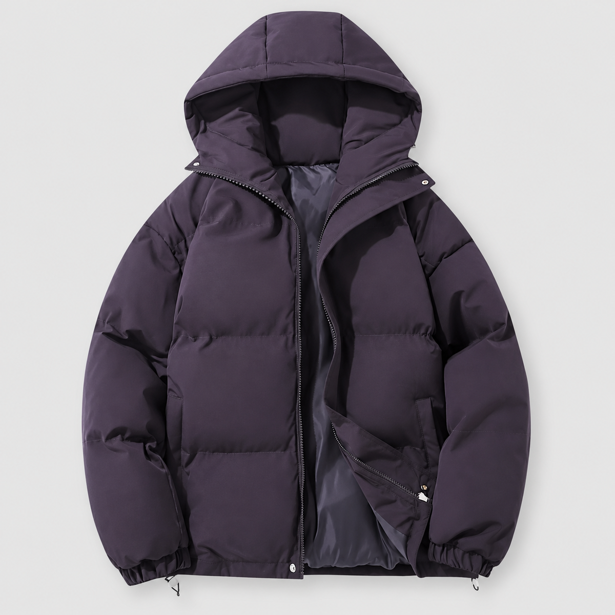 Women's Hooded Quilted Puffer Jacket with Zip Pockets in Purple — view 10