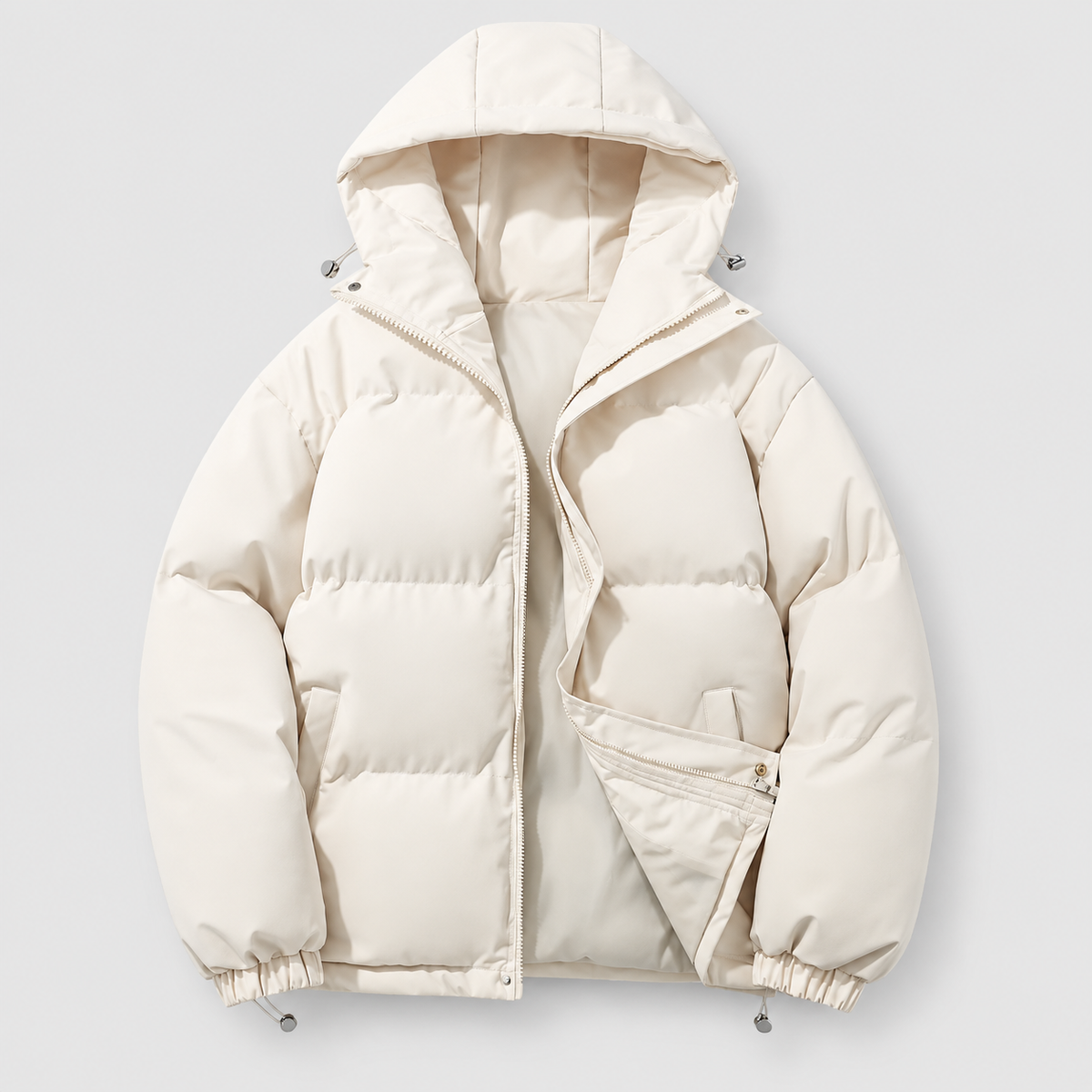 Women's Hooded Quilted Puffer Jacket with Zip Pockets in White — view 11