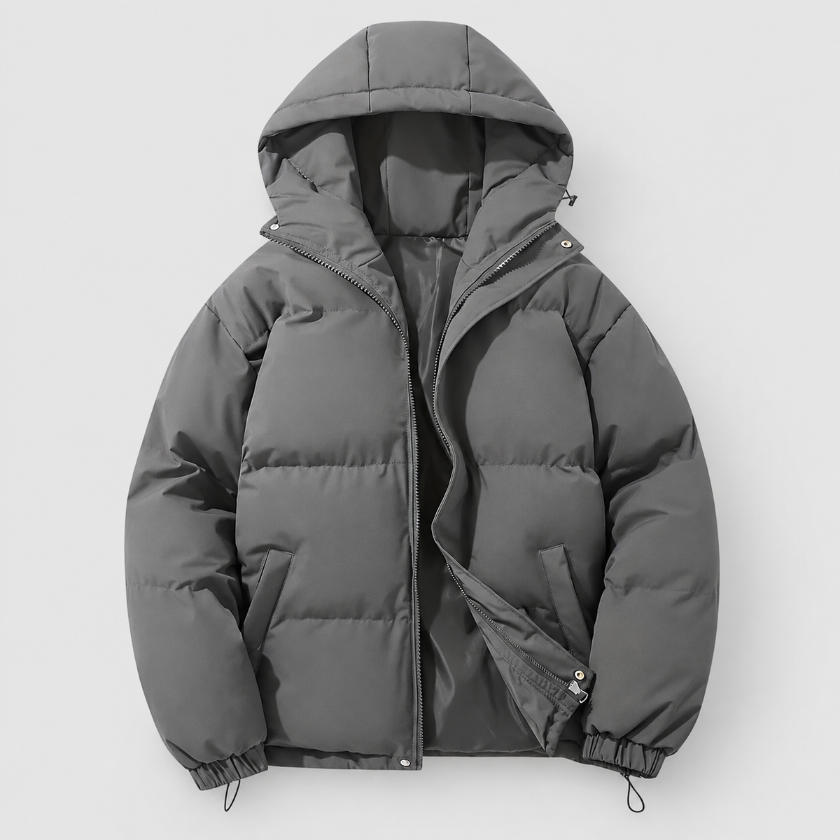 Women's Hooded Quilted Puffer Jacket with Zip Pockets in Grey — view 12