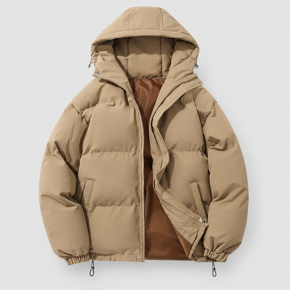 Women's Hooded Quilted Puffer Jacket with Zip Pockets in Olive — view 14