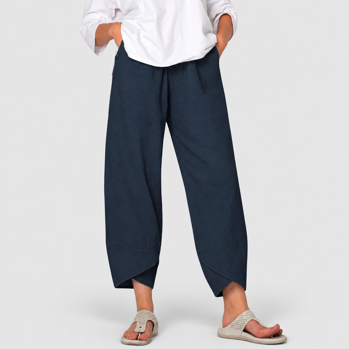 Women's Relaxed Wide-Leg Trousers with Pockets in Deep Blue — view 9