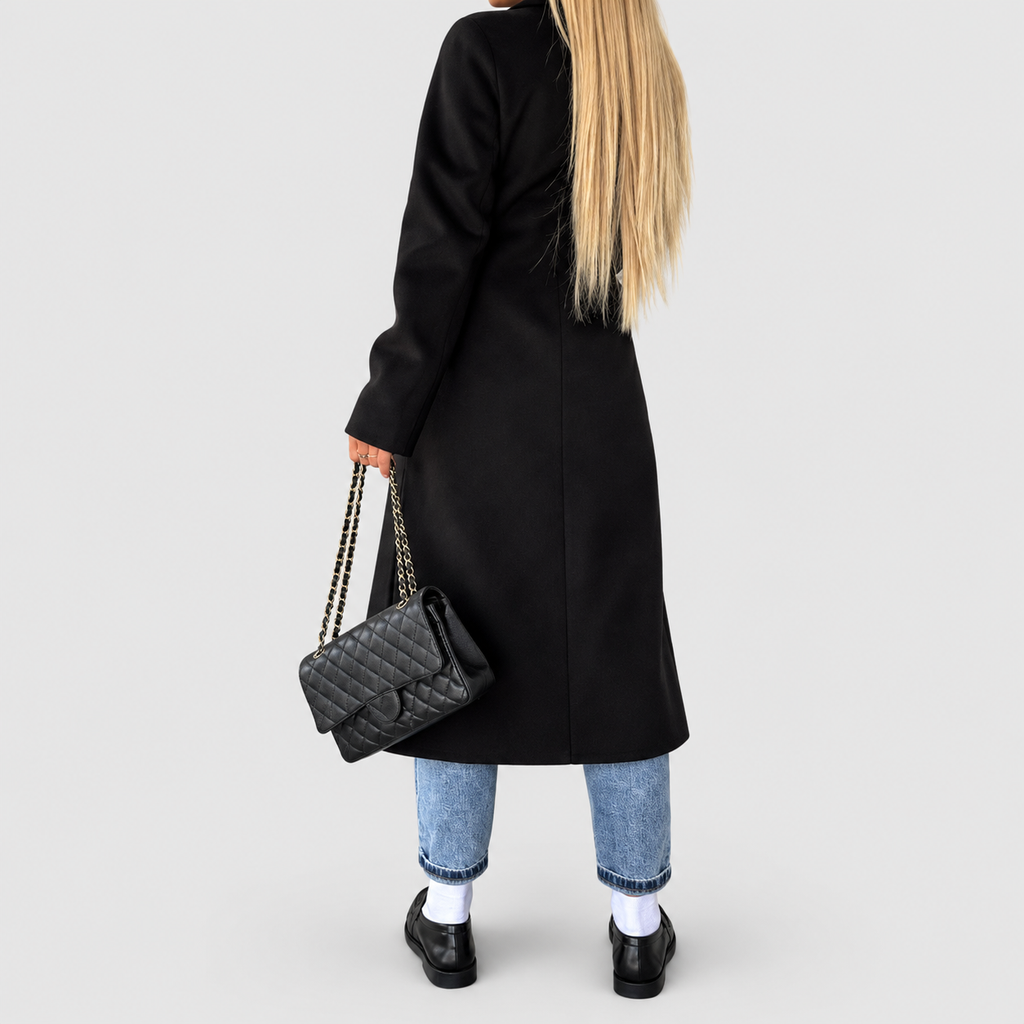 Women's Long Double-Button Coat with Lapel Collar — view 6