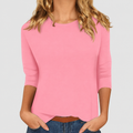 Women's Relaxed Round-Neck Three-Quarter Sleeve Top in Pink — view 1