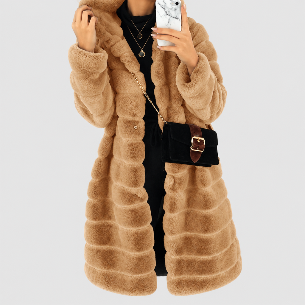 Women's Hooded Long Shaggy Faux Coat — view 3