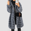 Women's Hooded Long Shaggy Faux Coat in Grey — view 4