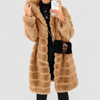 Women's Hooded Long Shaggy Faux Coat in Brown — view 6