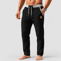 Men's Drawstring Straight-Leg Trousers with Striped Trim in Black — view 1