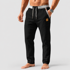 Men's Drawstring Straight-Leg Trousers with Striped Trim in Black — view 1