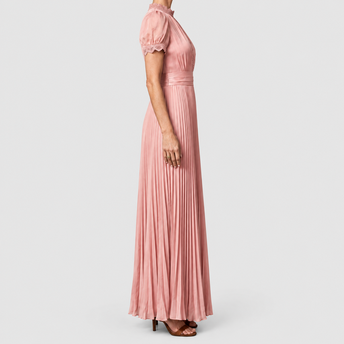 Women's Lace-Trim Pleated Maxi Occasion Dress — view 2