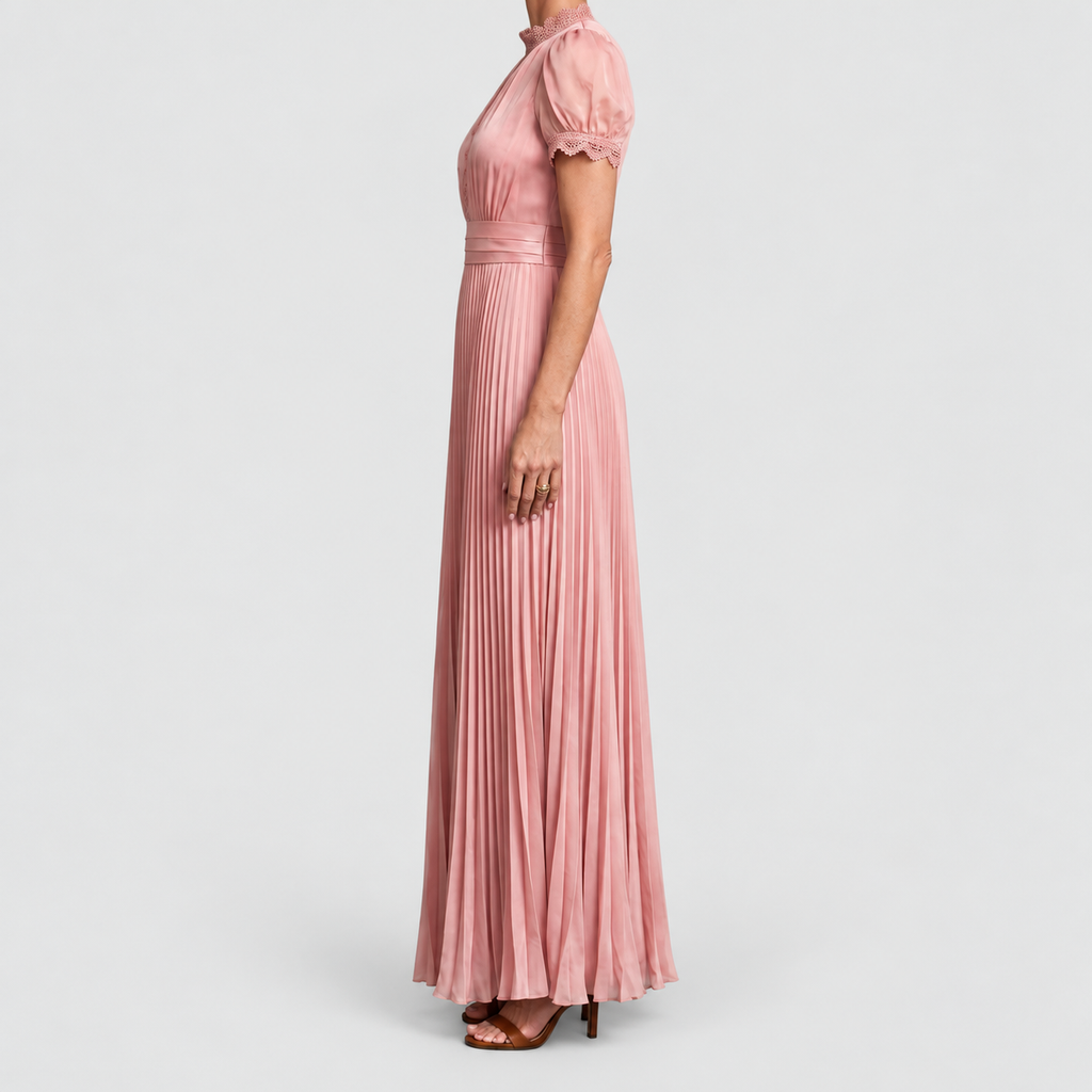 Women's Lace-Trim Pleated Maxi Occasion Dress — view 3