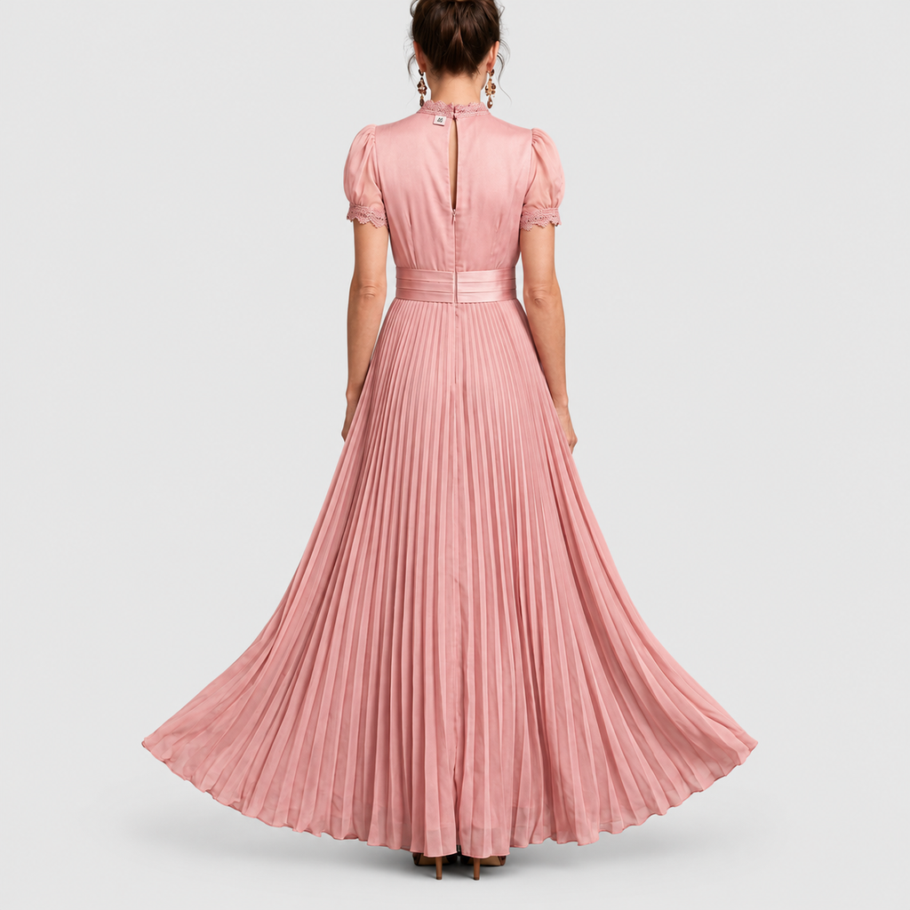 Women's Lace-Trim Pleated Maxi Occasion Dress — view 4