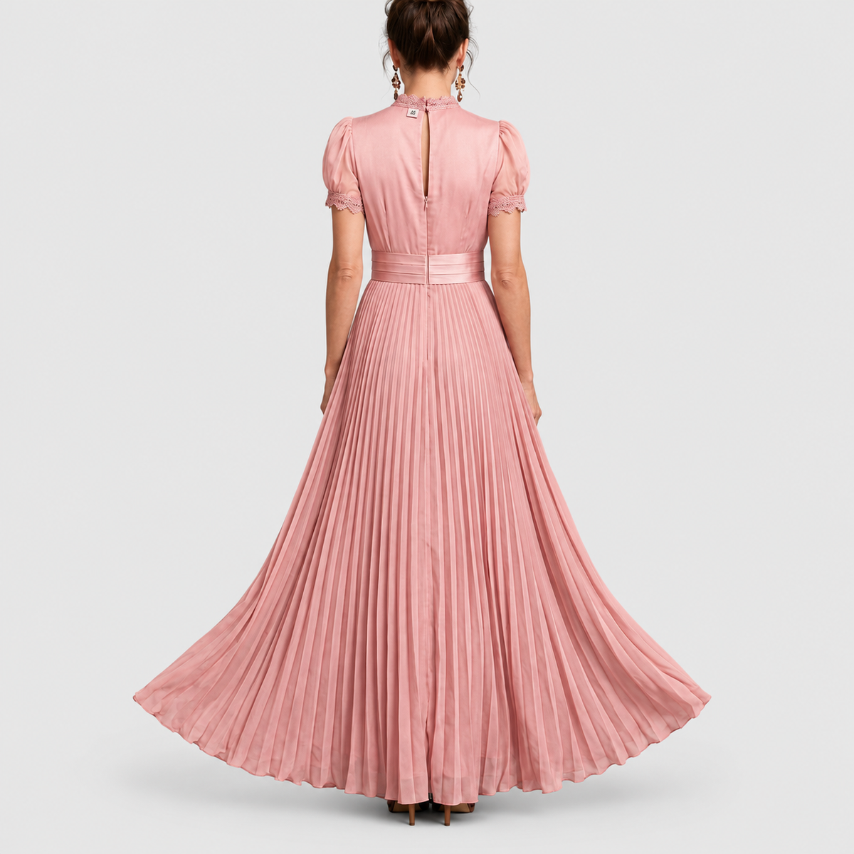 Women's Lace-Trim Pleated Maxi Occasion Dress — view 4
