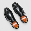 Men's Brogue Monk-Strap Shoes with Single Buckle in Black — view 1