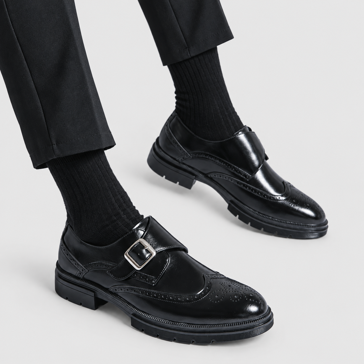 Men's Brogue Monk-Strap Shoes with Single Buckle — view 4