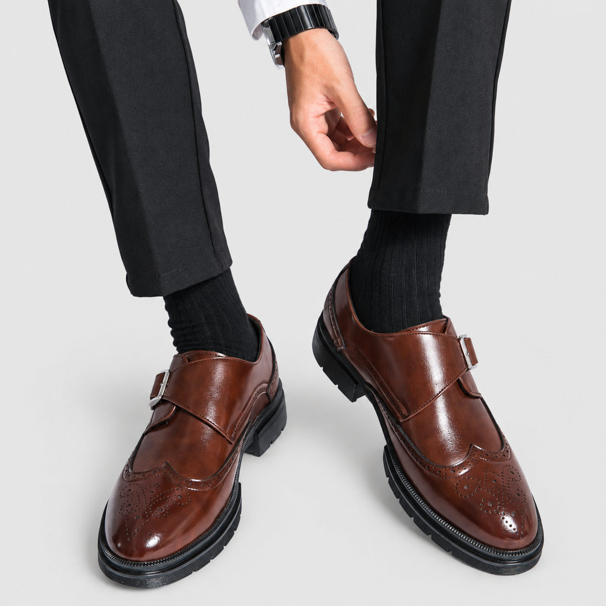 Men's Brogue Monk-Strap Shoes with Single Buckle — view 6