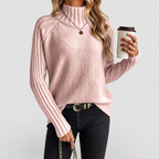 Women's Ribbed-Sleeve Roll-Neck Jumper in Pink — view 3