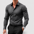 Men's Slim-Fit Long-Sleeve Button-Front Smart Shirt in Dark Grey — view 1