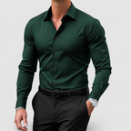 Men's Slim-Fit Long-Sleeve Button-Front Smart Shirt in Dark Green — view 3
