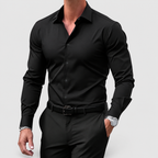 Men's Slim-Fit Long-Sleeve Button-Front Smart Shirt in Black — view 6