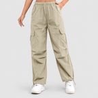 Women's Relaxed Cargo Trousers with Elasticated Waist and Drawstring Hem in Khaki — view 7