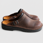 Women's Buckle-Strap Clogs in Brown — view 1