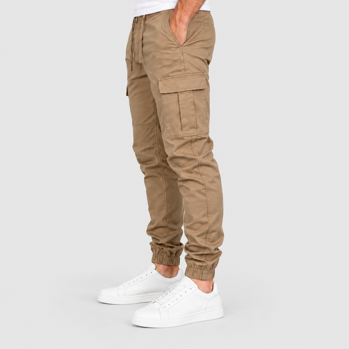 Men's Cotton Cargo Joggers with Drawstring Waist — view 2