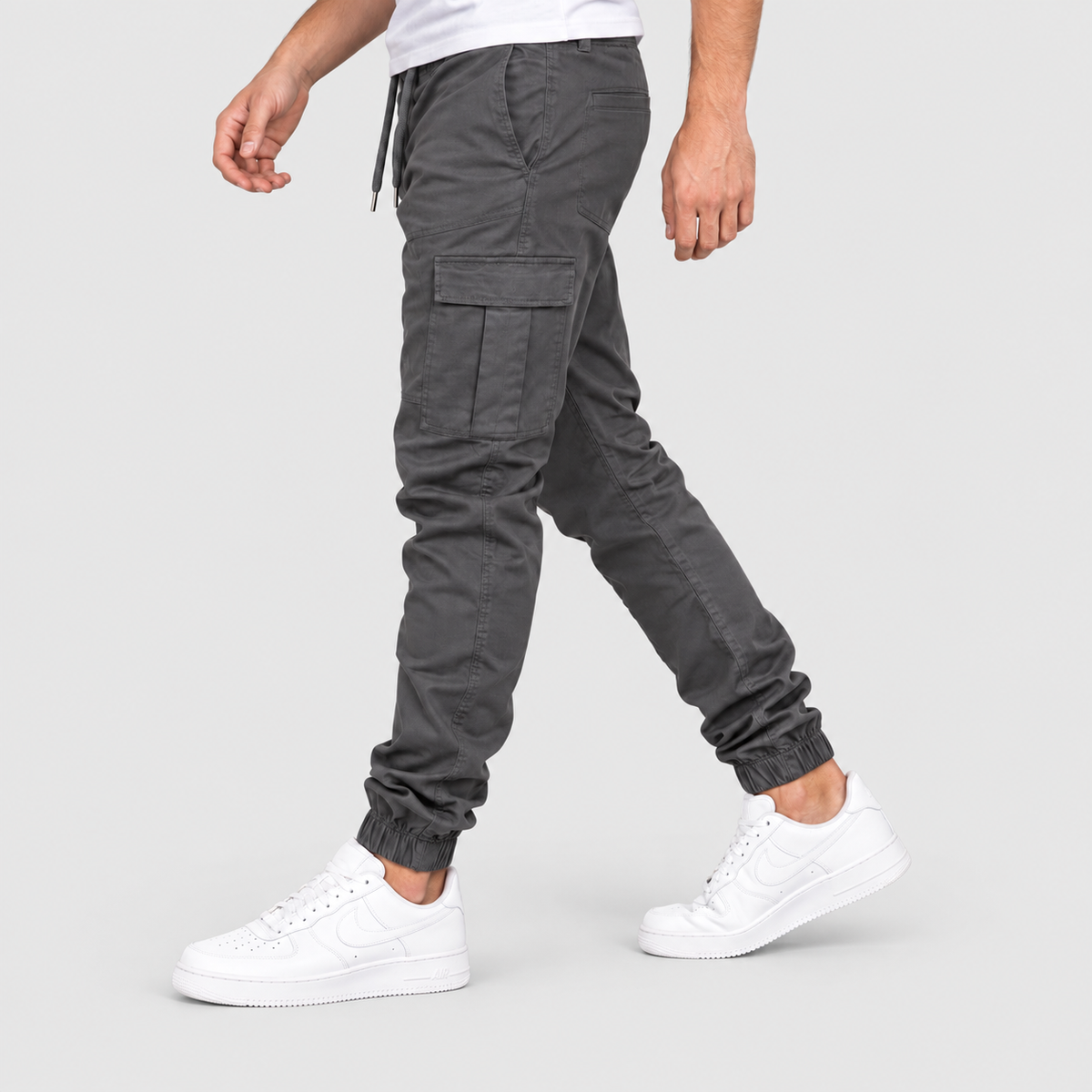 Men's Cotton Cargo Joggers with Drawstring Waist — view 3