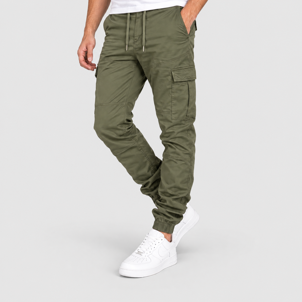 Men's Cotton Cargo Joggers with Drawstring Waist — view 4